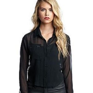 BCB Generation Black Chiffon Button Down Blouse Sm